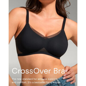 Women's HONEYLOVE Crossover Bra M Black Beige Wireless Support Bestseller